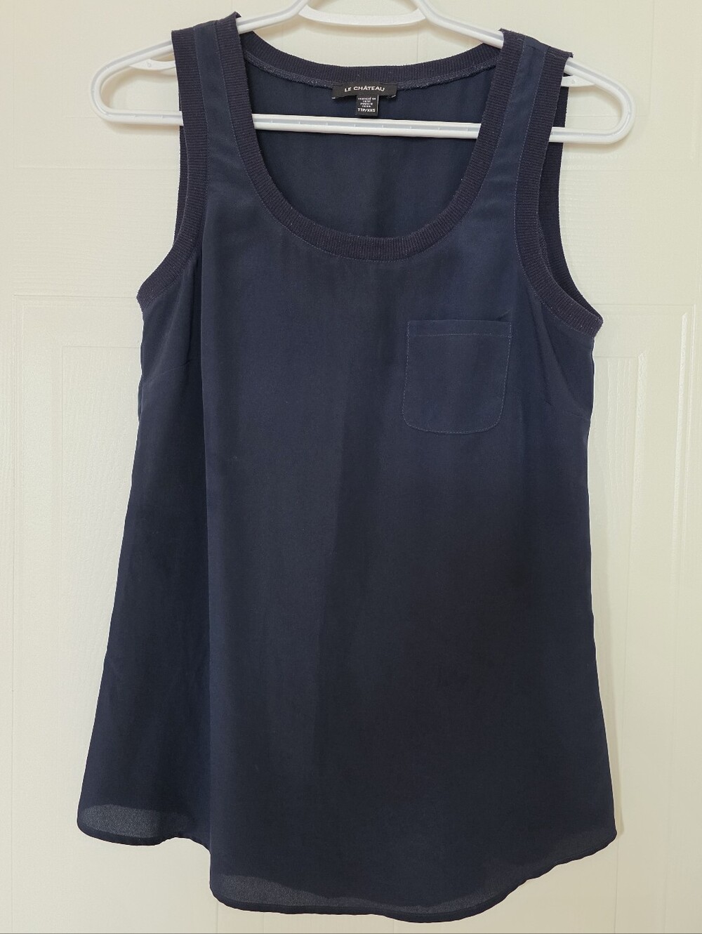 Le Chateau Scoop Neck Tank with Chest Pocket, Navy Blue, XXS